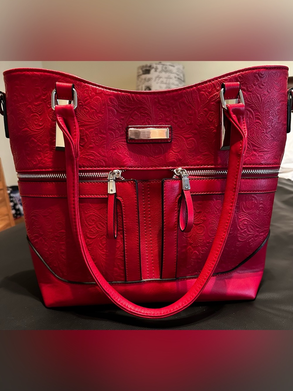 Stylish red vegan-leather purse